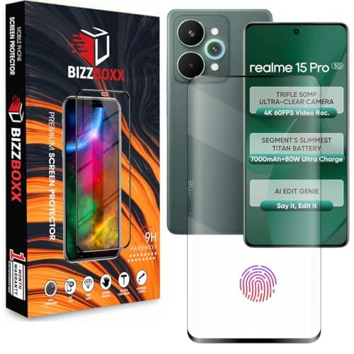 Image of Compatible With realme 15 Pro 5G Full Glue Tempered Glass Screen Protector Guard 4D Curved Edges - Fingerprint Working, UV Glue Not Required (realme 15 Pro, 6.8 Inch) - Pack of 1