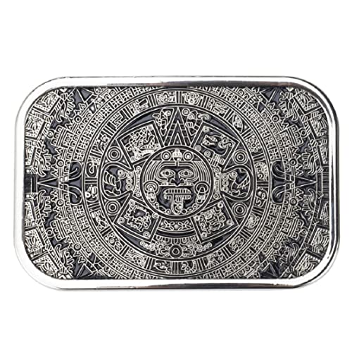 Aztec Calendar Belt Buckle for Men, Aztec Mayan Indian Calendar Belt Buckle, Retro Solar Aztec Calendar Square Belts Buckle, Western Cowboy Belt Buckles, Vintage Punk Rock belt buckle(Silver)