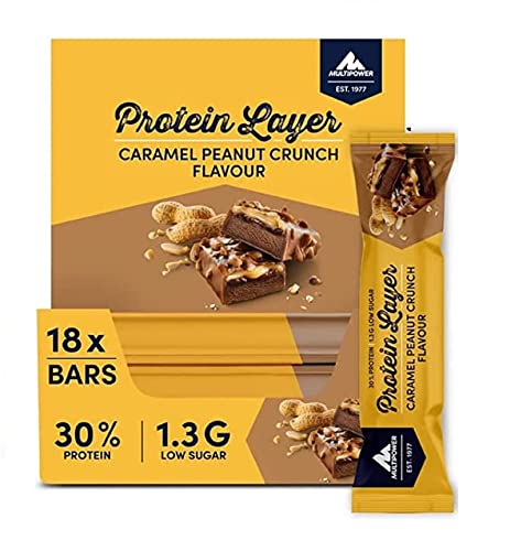 Multipower Protein Layer Bar barretta energetica con 30% proteina – barretta fitness 18 x 50 g – barretta proteica come snack sportivo – barretta proteica con sapore di caramello Peanut Crunch –