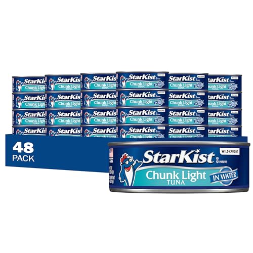StarKist Chunk Light Tuna in Water, 5 oz (48 Pack) Canned Tuna Fish, Wild Caught, Gluten Free, Ready to Eat, Perfect for Salads, Keto Meals and Snacks, with 20g Protein & 90 Calories Per Serving