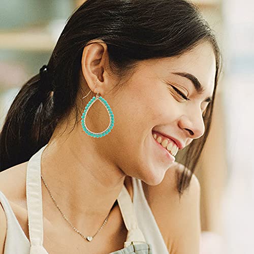 Bohemian Boho Teardrop Dangle Drop Earrings for Women – Delicate - Handcrafted Wire Wrapped Colorful Faceted Glass Beads – Gold Plated – with Gift Box Included3