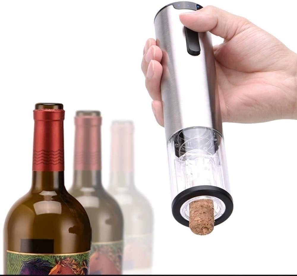 Electric Wine Opener Rechargeable, Stainless Steel Corkscrew Bottle Set Contains Foil Cutter,Vacuum Stopper and Aerator Pourer,Package Gifts for Lovers & Couples