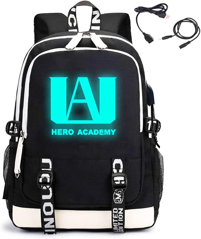 IUTOYYE MHA Anime Sac à Dos Cartable Backpack Etudiant Fille Garçon Lumineux Casual Laptop Jouets w/USB Charging Port (Hero Academia)