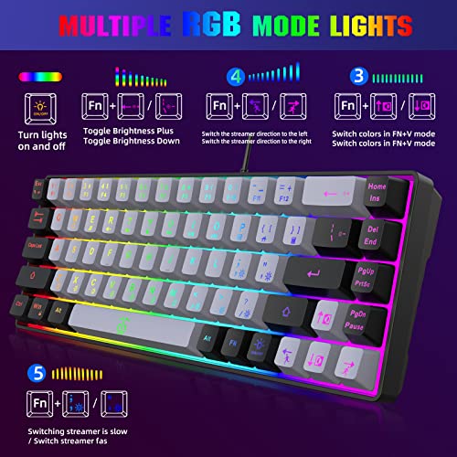 Snpurdiri 60% Gaming Keyboard,Rgb Compact Mini Keyboard,Wired Computer Membrane Keyboard For Windows Pc Gamers(68 Keys,Grey -Black) #TOP6