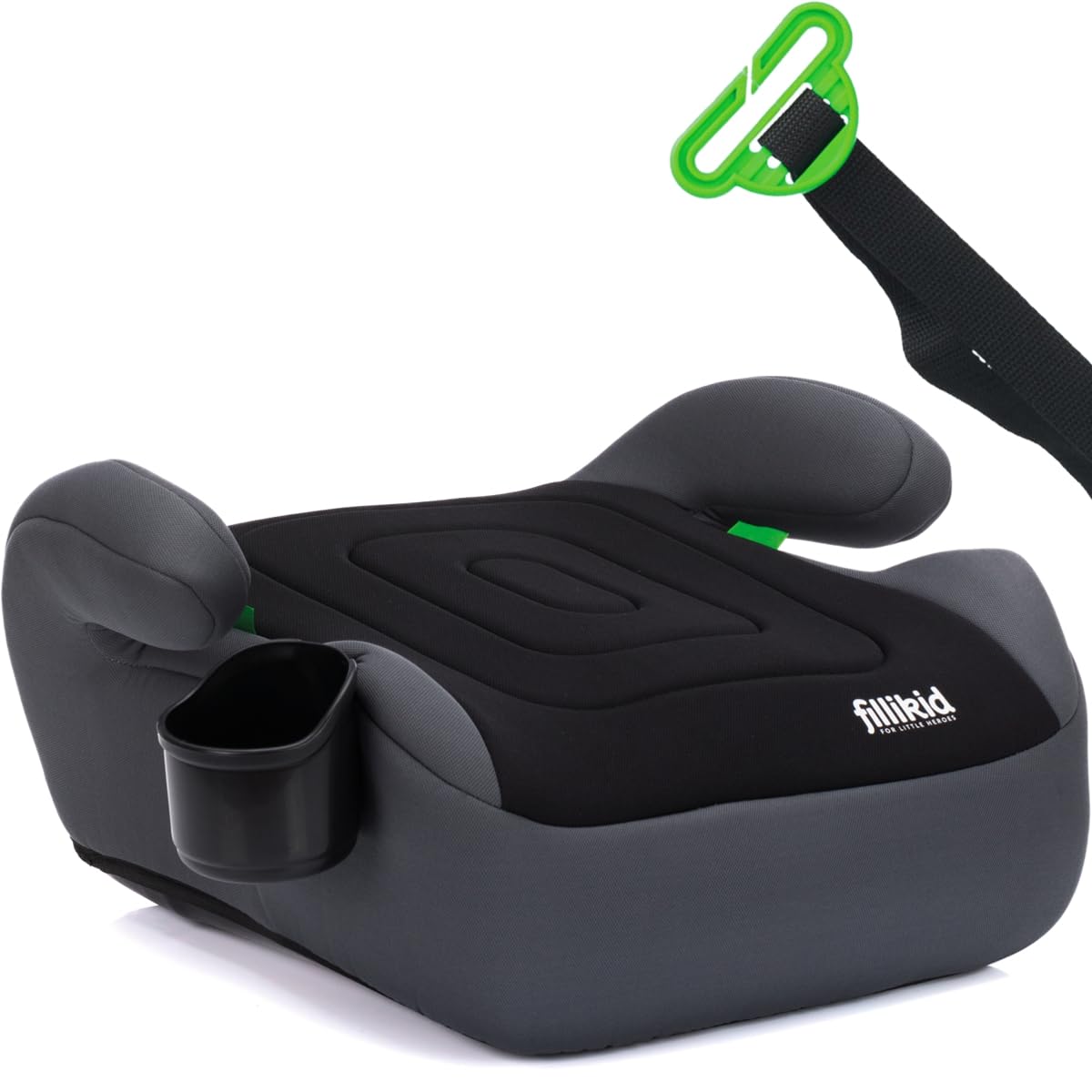 Kindersitzerhöhung Sitzerhöhung i-Size Norm Kinder Auto Sitz ECE R129 mit Gurtführung (Grau/Schwarz)