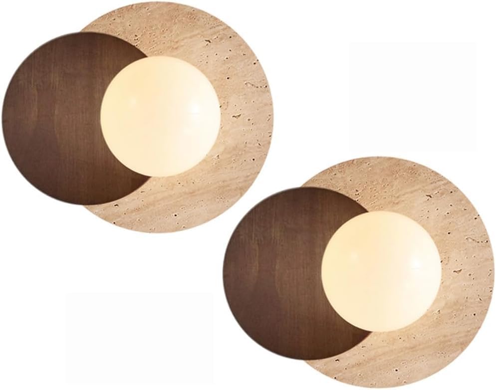 AroimRex Marble Wall Lamp Bathroom Vanity Light Fixtures Wall Mount Lamp Over Mirror Stone Wall Sconces Vintage Wall Light with Wood and Stone Shade for Porch Workshop Kitchen Living Room