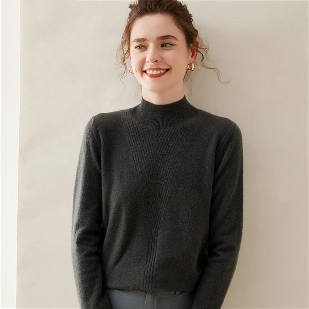 女性カシミヤメリノウールセーター長袖モックネックプルオーバートップス固体カジュアルジャンパー Golden Lighttan XXX