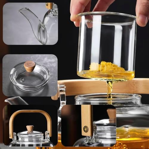 Image of Celvee 900ml Borosilicate Glass Teapot with Wooden Handle & Lid Heat Resistant Clear Kettle for Loose Leaf Tea, Flower Tea & Herbal Infusion,Glass Tea Kettle Stovetop Safe (Glass Tea Pot 900ml)