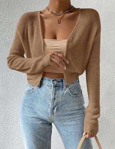 Image of Cropped Cardigan Sweaters Open Front Long Sleeve Cardigans Lightweight Fall Bolero Shrugs