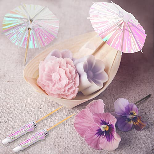 50 Pieces Drink Umbrellas Cocktail Picks Parasol Cocktail Umbrellas Sticks with Wood Toothpicks for Summer Rainbow Lemon Cupcake Toppers Umbrella Handmade Sticks Summer Hawaiian Party (Fluorescent) - Thumbnail 7