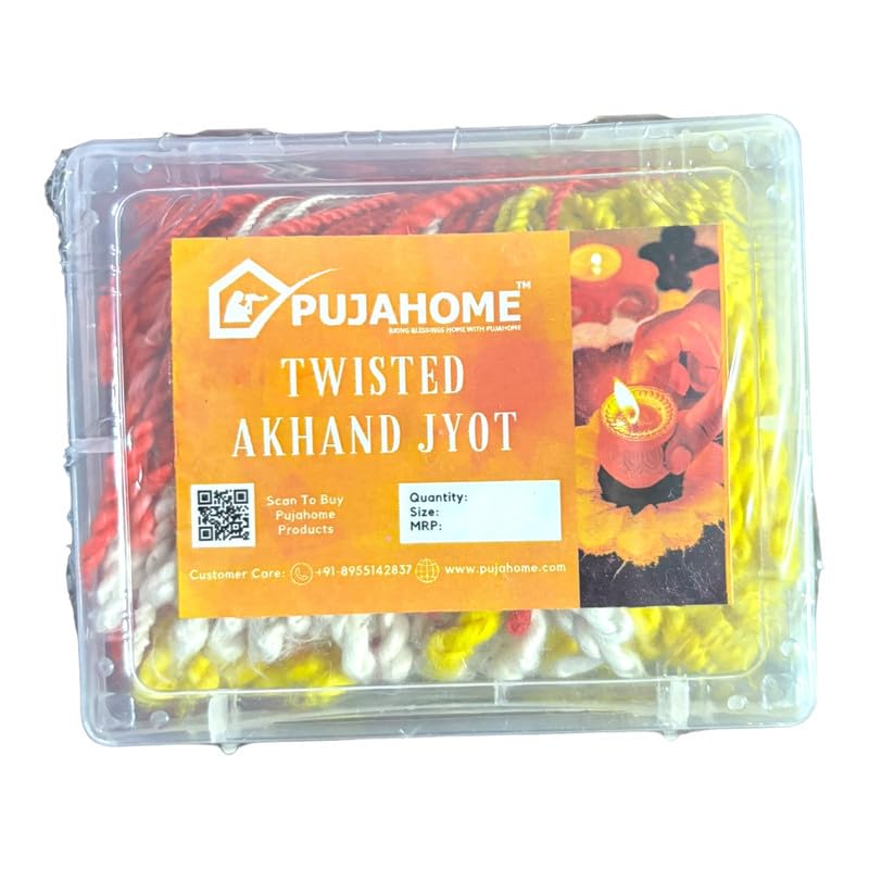 Image of Twisted Akhand Jyot Cotton Short Wick (24Hours Burning, 300+ Pieces), Multi Colour Twisted Akhand Jyot, Long Lasting Pure Cotton Wicks for Daily Pooja and Meditation