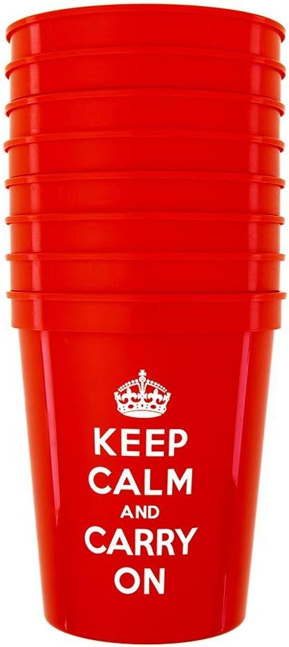 Red Plastic Cups Disposable Cups Party Cups Red Cups Plastic Keep Calm and Carry On Tumblers Pk 8 Reusable Plastic Drinking Glasses