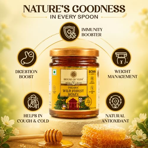 Image of House of Veda Organic Wild Forest Raw Honey | Certified Organic | Raw, Unprocessed & Unpasteurised Honey | Sourced from Untouched Himalayan Forests | No Added Sugar | Naturally Rich in Antioxidants | 250 g