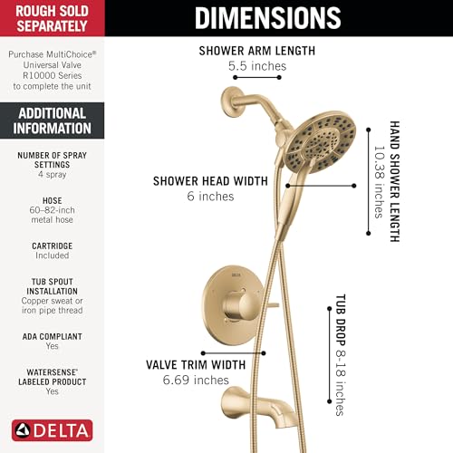 Delta Albion Bathtub Shower Faucet Set in Gold 1.75 GPM, T144855-CZ-I - image 5