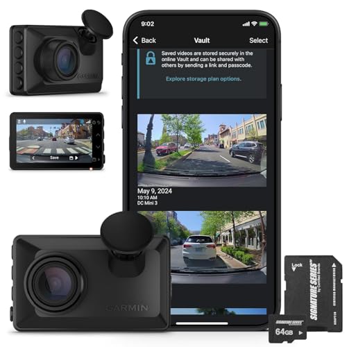 Garmin Dash Cam X110 Compact 1080p HD Camera | 140° FOV, Clarity Polarizer, Voice Control, GPS, 2.4' Display, Automatic Incident Detection Recording | Signature Series 64GB Micro SDXC Card