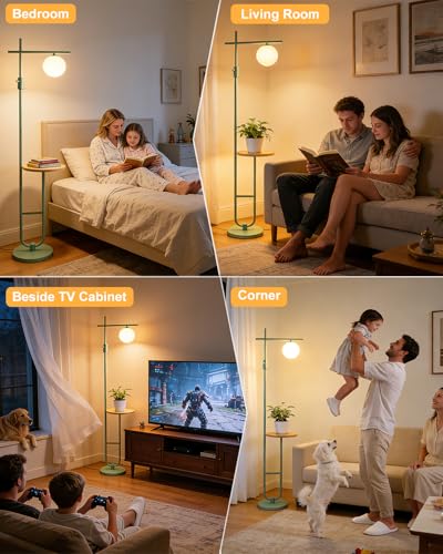 Image of Lightdot Floor Lamps with Storage Table 66IN Black Dimmable, Modern Standing Tall Lamp with Milky White Globe Lampshade, Cross-Shaped Lamp Head and U-Pole Base Style for Living Room /Bedroom /Office