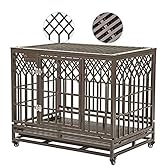 SMONTER 38" Heavy Duty Dog Crates Indoor & Outdoor Dog Cage Strong Metal Pet Kennel Playpen with Two Prevent Escape Lock and Locking Wheels