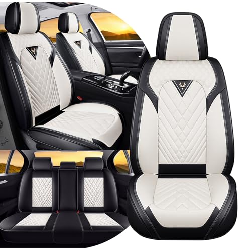 Image of Fit for Toyota RAV4 Seat Covers Full Set 2008-2026 | Nappa Leather Seat Covers for RAV4 Full Set, Airbag Compatible, Full Coverage Seat Protectors, Easy Install(Black /White)