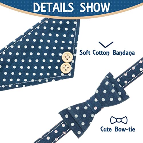 Image of EXPAWLORER Dog Collar and Leash Set - Classic Polka Dots Bow Tie & Bandana Collar with Bell, Tangle-Free Leash, Adjustable for Small to Large Dogs & Cats
