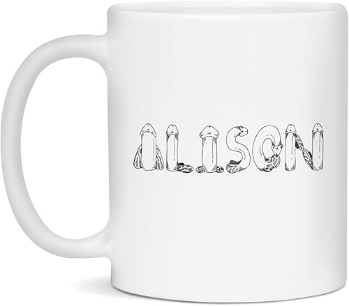 Taza de café Penis Alison personalizada regalo de cumpleaños, 11 onzas, color blanco