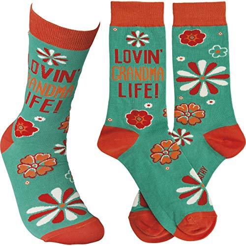 Primitives by Kathy - 39446 Primitives By Kathy Lovin' Grandma Life! Socks Teal and Red image 4