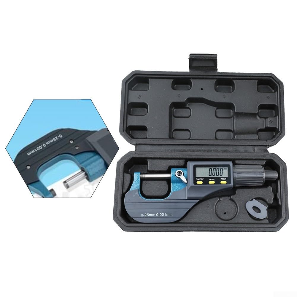 Digitales Mikrometer 0–25 mm, Messgenauigkeit 0,001 mm, Hartmetall-Spindel, mit Nullpunkt-Reset