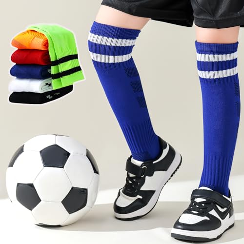 Kids Soccer Socks Boys Football Socks 6 Pairs Girls Striped Knee High Sock Baseball Softball Sports Youth 5-14 Years4
