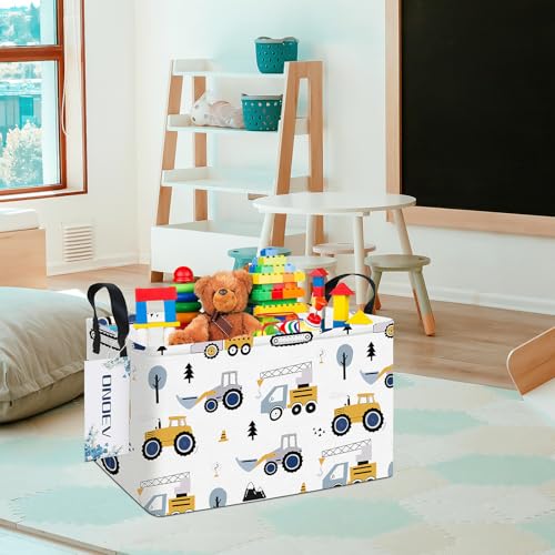 Image of Rectangular Excavator Laundry Storage Bin for Adults and Kids | Damp resistant canvas fabric, sturdy stitched carry handles, foldable design organizes closet and playroom daily supplies
