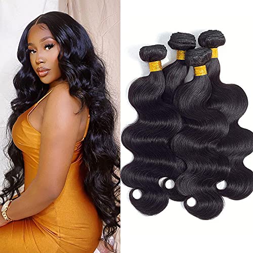 9A Body Wave Human Hair Bundles 100% Virgin Brazilian Hair 4 Bundles (20 22 24 26 Inch) Weave Hair Human Body Wave Bundles Unprocessed Remy Weave Hair Bundles (20 22 24 26)