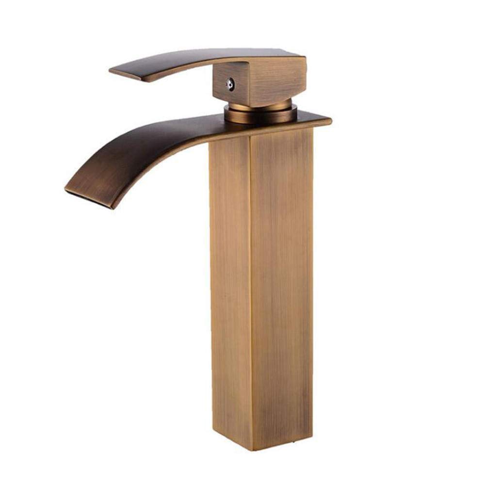 COSZWQDP Tall Basin Mixer Tap Waterfall Bathroom Sink Taps Hot and Cold Faucet Antique Brass