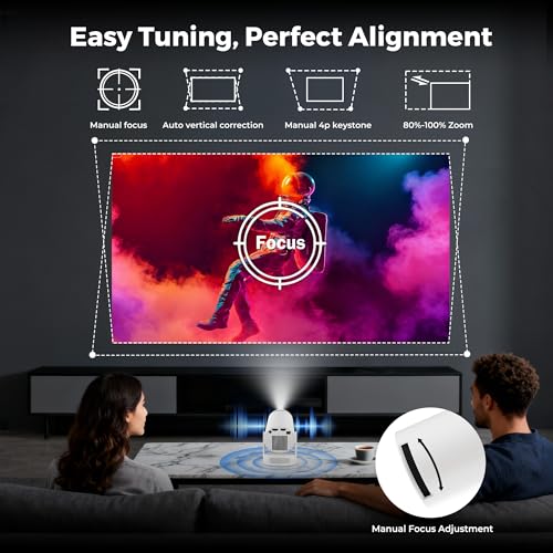 Image of Portable Smart Projector with Android 14, WiFi 6, Bluetooth 5.4 and 180 Stand, HD Mini Projector for Bedroom, Ceiling Projection, Home Theater and Outdoor Movies