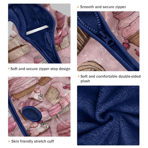 Delicious Cupcakes and Cakes Toddler Fleece Jacket Girl Boys Hooded Fleece Jacket Coat Warm Outwear Zip-up 3-10T3