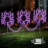 YOUNGAR Halloween Spider Outdoor Lights,3 Pack LED Spider Walkway Lights,Purple Garden Stake String Lights with Timer Memory and 8 Modes for Halloween Party Porch Yard Pathway Decor