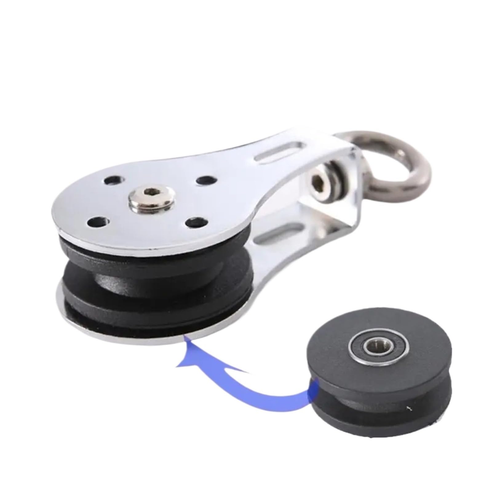 Sistema di pulegge in acciaio inossidabile con cuscinetto fisso M8, capacità di carico 300 kg, fune metallica da 3-8 mm, 125 x 55 mm, argento, resistente per sollevamento pesi per uso esterno e