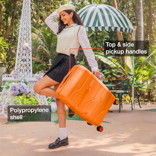 Image of Nasher Miles Paris Hard-Sided Polypropylene Check-in Luggage 24 inch | 65cm | 8 Wheels Medium Trolley Bag for Travel | Suitcase (Orange)