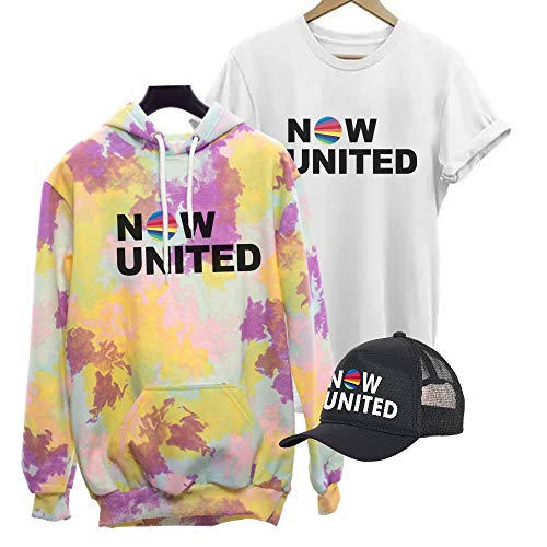 Moletom Canguru Banda Now United + Camiseta Algodão + Boné (P, Tie Dye/Branco)