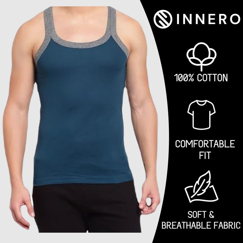 Image of INNERO Black Gym Vest for Men, Stylish Undershirt, Trending Baniyan
