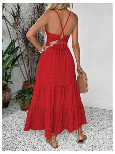 GORGLITTER Women's Open Back Flowy Maxi Dress Bow Tie Sleeveless Loose Swing Long Dresses Summer Beach Party Sundress3