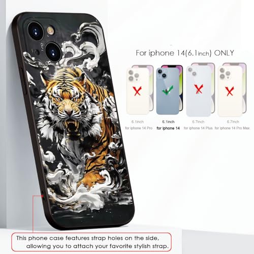 Printed with Tiger for iPhone 14 case, Silicone Soft Shockproof case King Tiger Mysterious Cloud Pattern Prints- Imperial Grandeur(A2- Tigers-Animal)