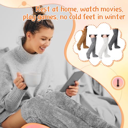 4 Pairs Over Knee High Long Fuzzy Socks Furry Leg Warmers Cozy Extra Thick Winter Plush Slipper Stockings for Women3