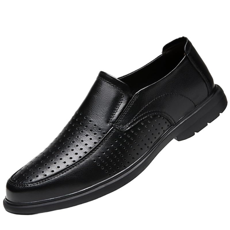 YZABEL Men's Non Slip Low Top Slip-On Oxfords Dress Shoes, Round Toe Breathable Hollow Business Casual Shoes, Rubber Non-Slip for Daily Commuting Activity