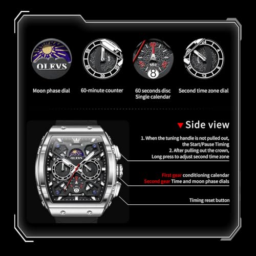 Image of OLEVS Watches for Men Business Diamond Moon Phase Male Watch Chronograph Fashion Dress Waterproof Date Analog Quartz Waterproof SiliconeMen Wrist Watch