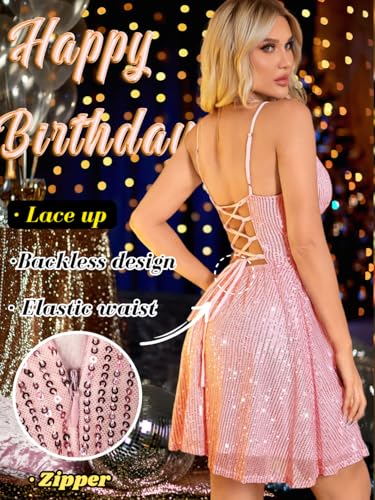 Image of Kaei&Shi Sexy Sequin Dress,Deep V Backless Corset Dresses,Glitter Sparkly Outfits for Women Birthday Party Cocktail Nye