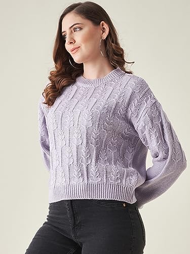 Image of Modeve Self Design Round Neck Casual Women Crop Top Sweater||Winterwear||