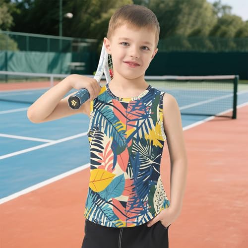 Boys Tank Top Shirts Jungle Colors Tropical Leaf Sleeveless T-Shirts Crew Neck for Kids Clothing Children 6