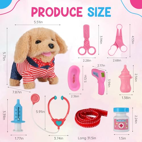 Image of Toddler Toy 10 Pcs Interactive Retriever Robot Dog Toy - Walking & Stuffed Puppy with Stethoscope for Vet Role Play, Educational Toddler Gifts for 3 Year Old Girl