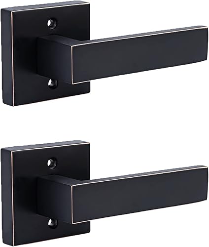 Miniatura 9 de Palancas de entrada resistentes, manija cuadrada de puertamanija de puerta para cama o baño en acabado de bronce aceitado, pestillo ajustable que se