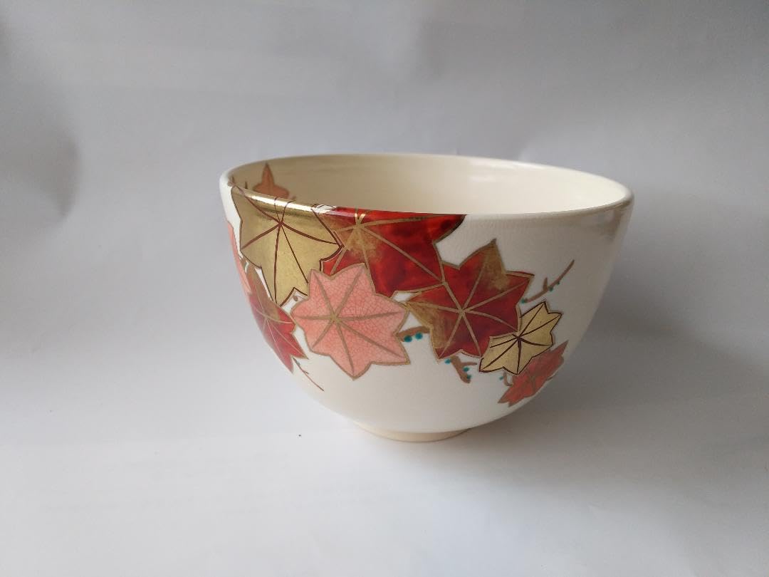 Amazon.co.jp: 仁清写 紅葉 西村利峰 作 金彩色絵 茶碗 共箱 茶道具