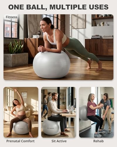 Image of Trideer Yoga Ball for Exercise, Pilates, Core & Balance Training, Stability Ball for Pregnancy & Birthing Prep, Physical Therapy, Daily Stretching, Office Chair for Active Sitting, Quick Pump Included
