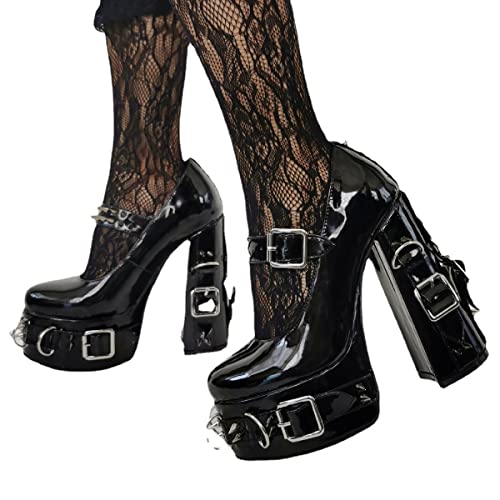 Emo Wedding Shoes Mary Janes Chunky Block Heels Y2K Retro Rave Grunge Doll Shoes for Women Preppy Teen Girls Rococo Lolita Goth Non Slip Kawaii Cute Comfortable Walking Birthday Gifts Back to School2